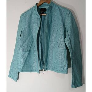 DD collection womens medium Sz 8 pistachio foam green perforated leather jacket